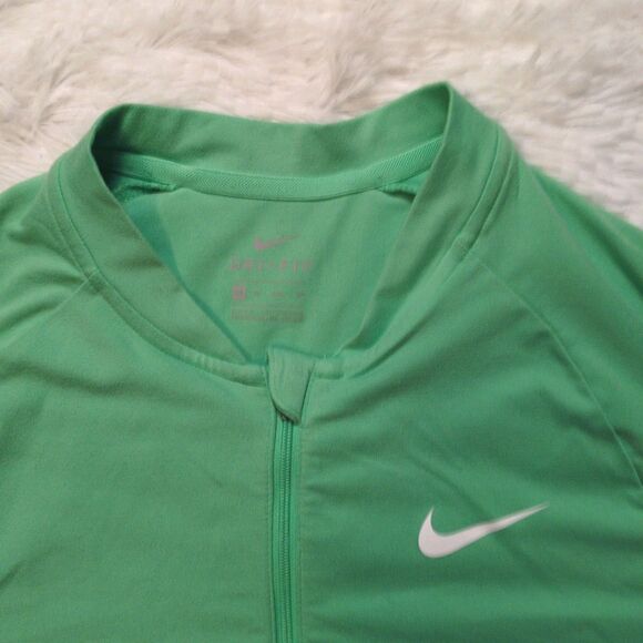 Nike Court Dry Pure Womens XS Quarter Zip Tennis Top Lime Green 3/4 Sleeve - Picture 3 of 9